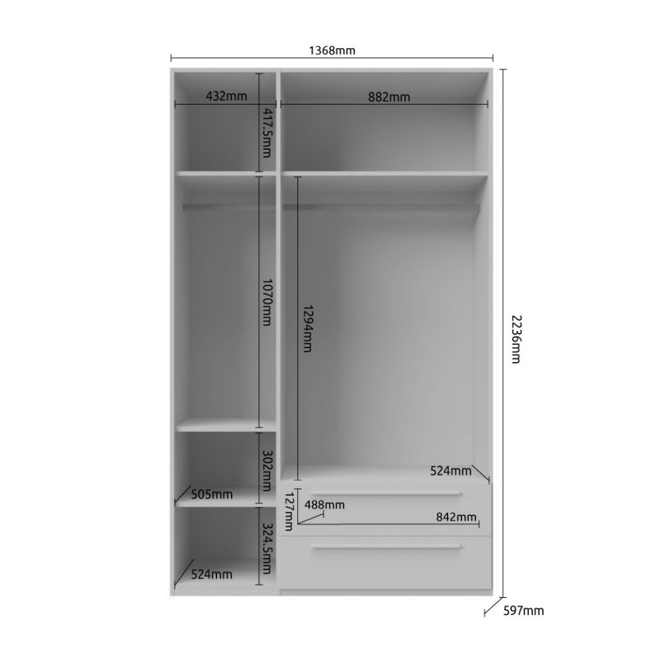 Garderobna omara Piano P32/PN (skica z merami)