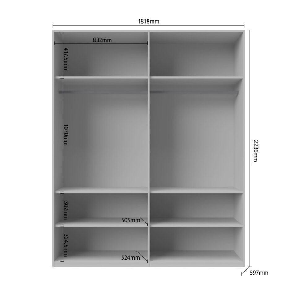 Garderobna omara Piano P4/PN (skica z merami)