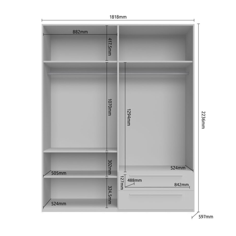 Garderobna omara Piano P42-2/PN (skica z merami)