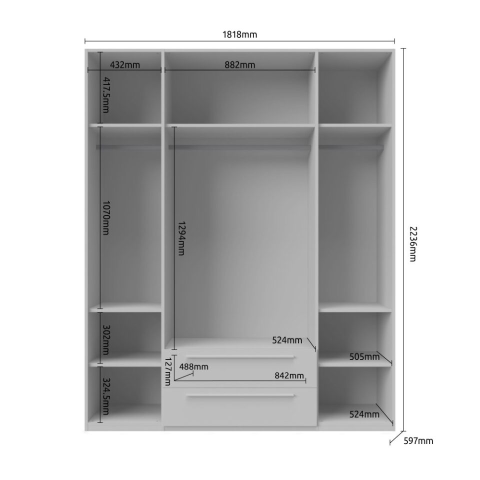 Garderobna omara Piano P42/PN (skica z merami)