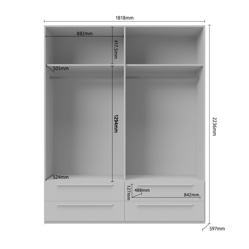 Garderobna omara Piano P44/PN (skica z merami)