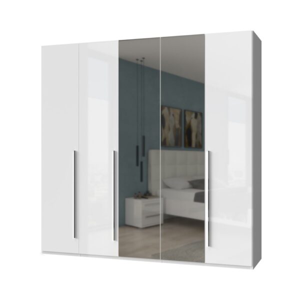 Garderobni ormar Kalla Piano P5-2OG/PN, 5 krila (2 s ogledalom), širina 227 cm