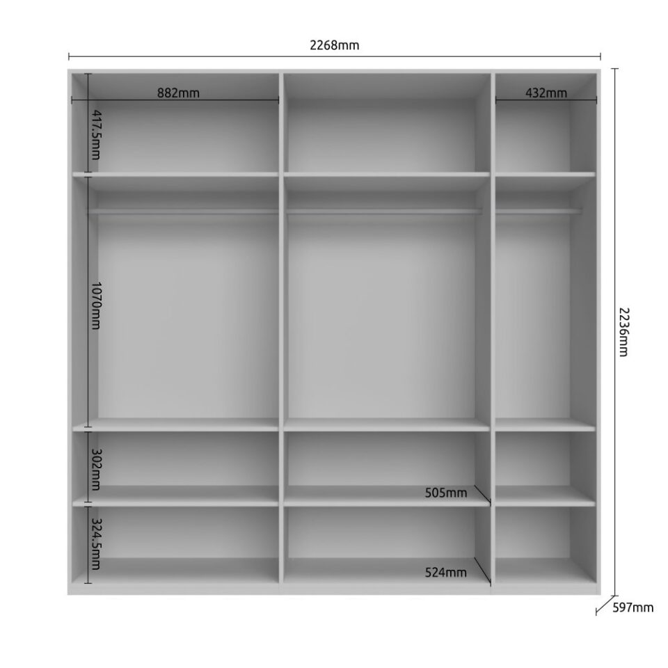 Garderobna omara Piano P5/PN (skica z merami)