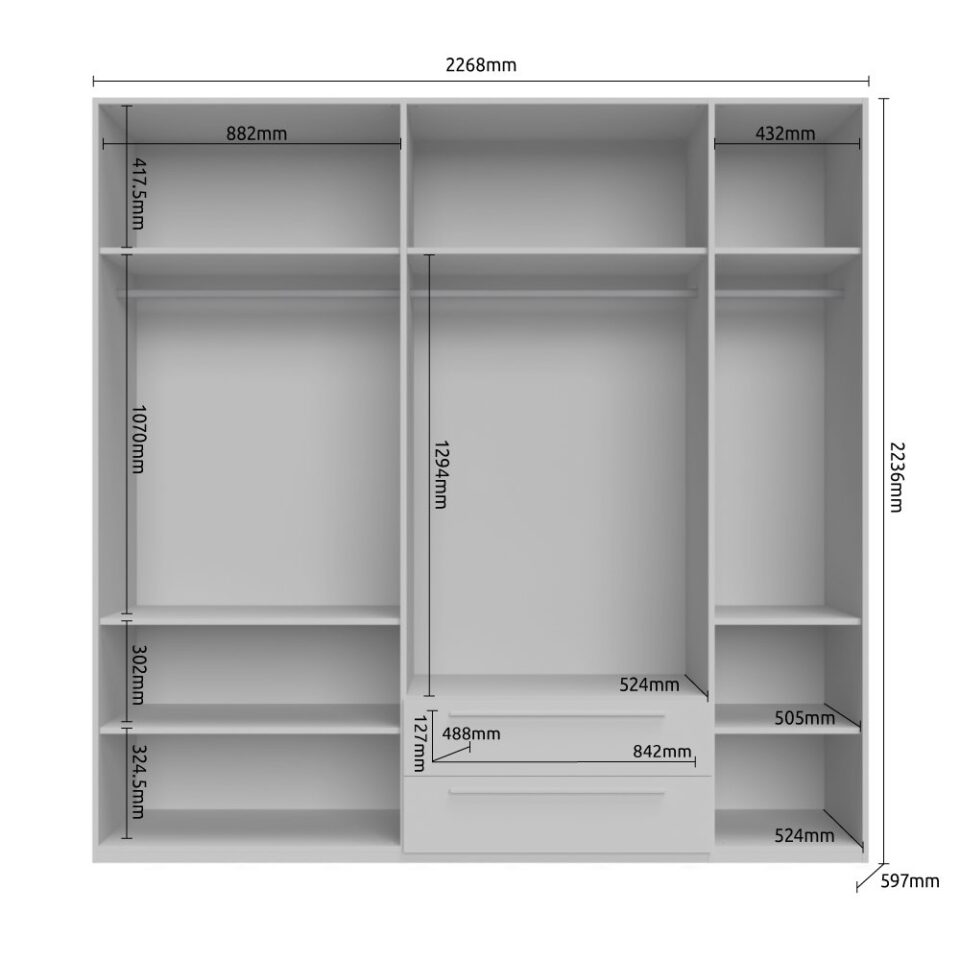 Garderobna omara Piano P52/PN (skica z merami)