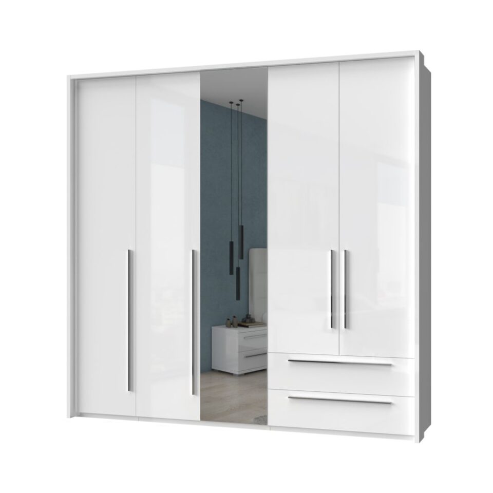 Garderobna omara z ogledalom z lajsnami Piano P52A-1OG/PN, bela