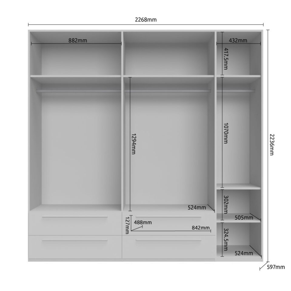 Garderobna omara Piano P54/PN (skica z merami)