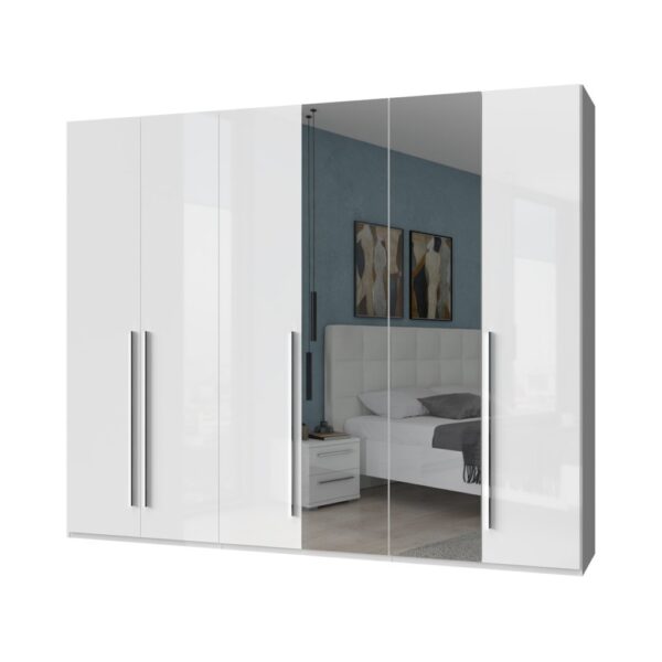 Garderobni ormar Kalla Piano P6-2OG-2/PN, 6 krila (2 s ogledalom), širina 272 cm
