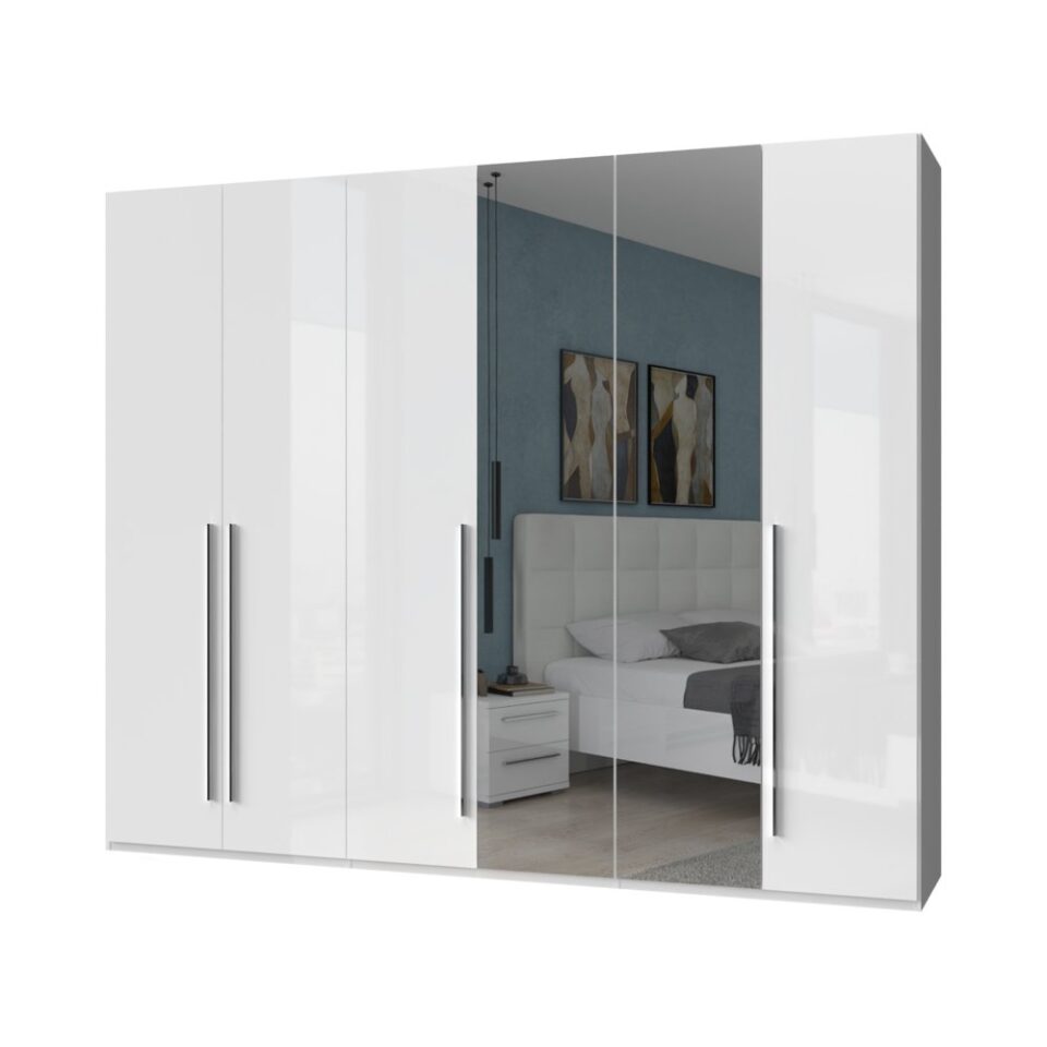Garderobna omara z ogledalom Piano P6-2OG-2/PN, bela