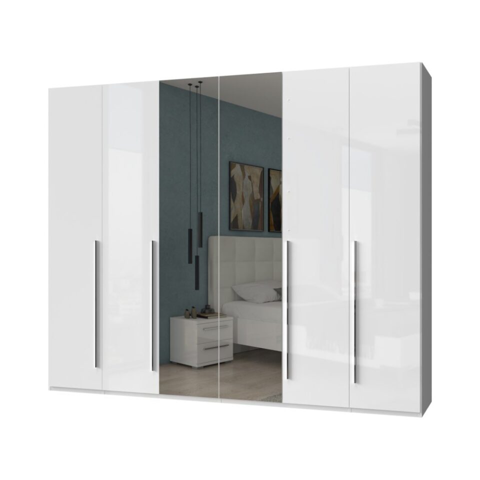 Garderobna omara z ogledalom Piano P6-2OG/PN, bela