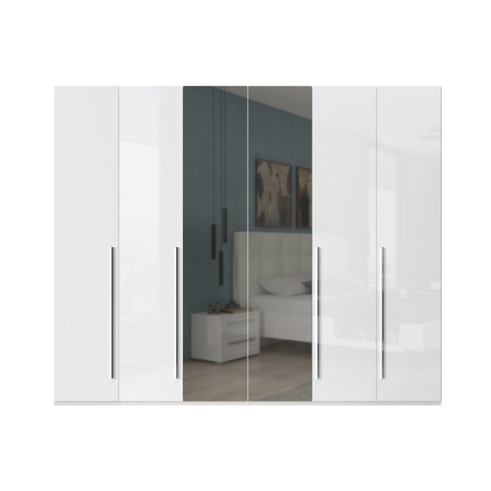 Garderobna omara z ogledalom Piano P6-2OG/PN, bela