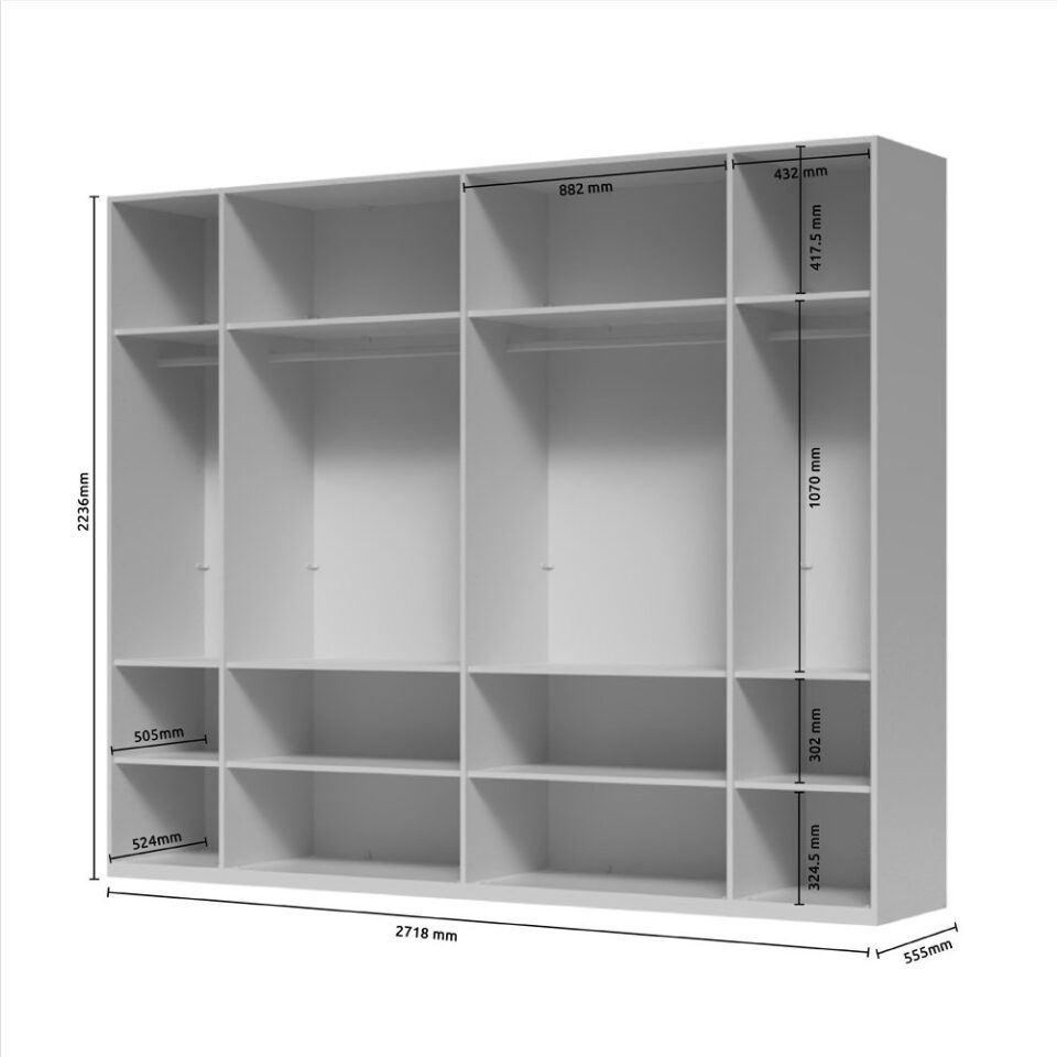 Garderobna omara z ogledalom Piano P6-2OG/PN (skica z merami)