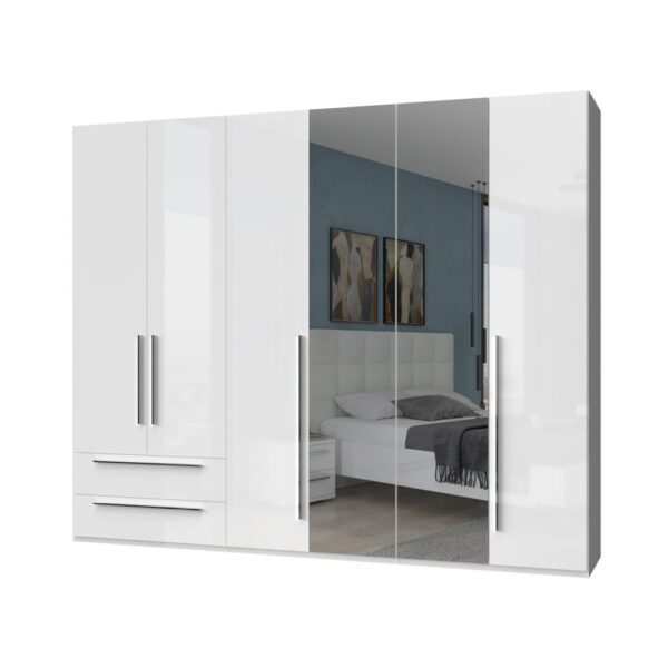 Garderobni ormar Kalla Piano P62-2OG/PN, 6 krila (2 s ogledalom) i 2 ladice, širina 272 cm