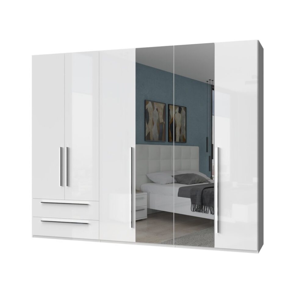 Garderobna omara z ogledalom Piano P62-2OG/PN, bela