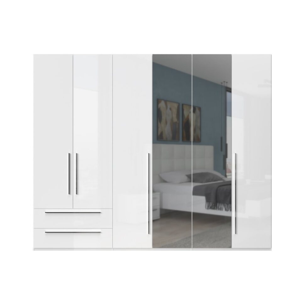 Garderobna omara z ogledalom Piano P62-2OG/PN, bela