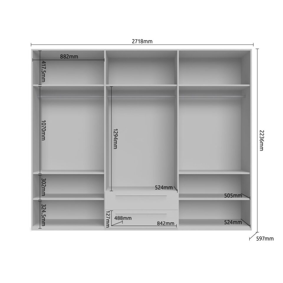 Garderobna omara Piano P62/PN (skica z merami)
