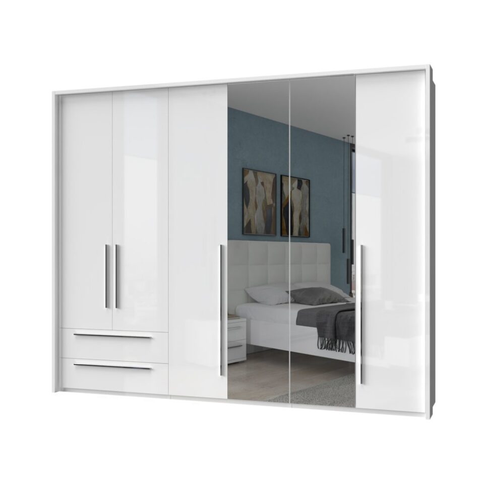 Garderobna omara z ogledalom z lajsnami Piano P62A-2OG/PN, bela