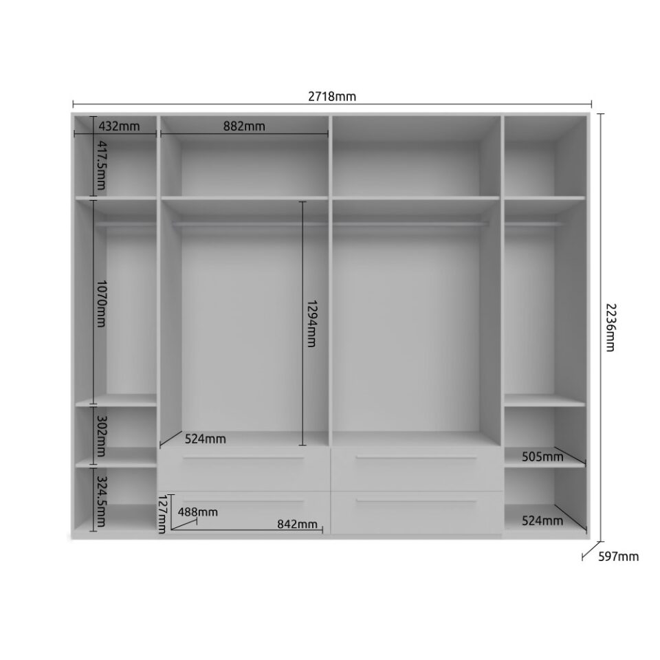 Garderobna omara Piano P64/PN (skica z merami)