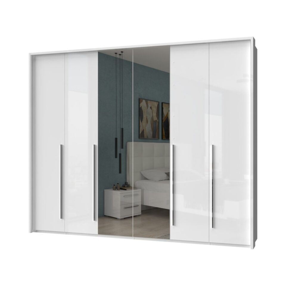 Garderobna omara z ogledalom z lajsnami Piano P6A-2OG/PN, bela