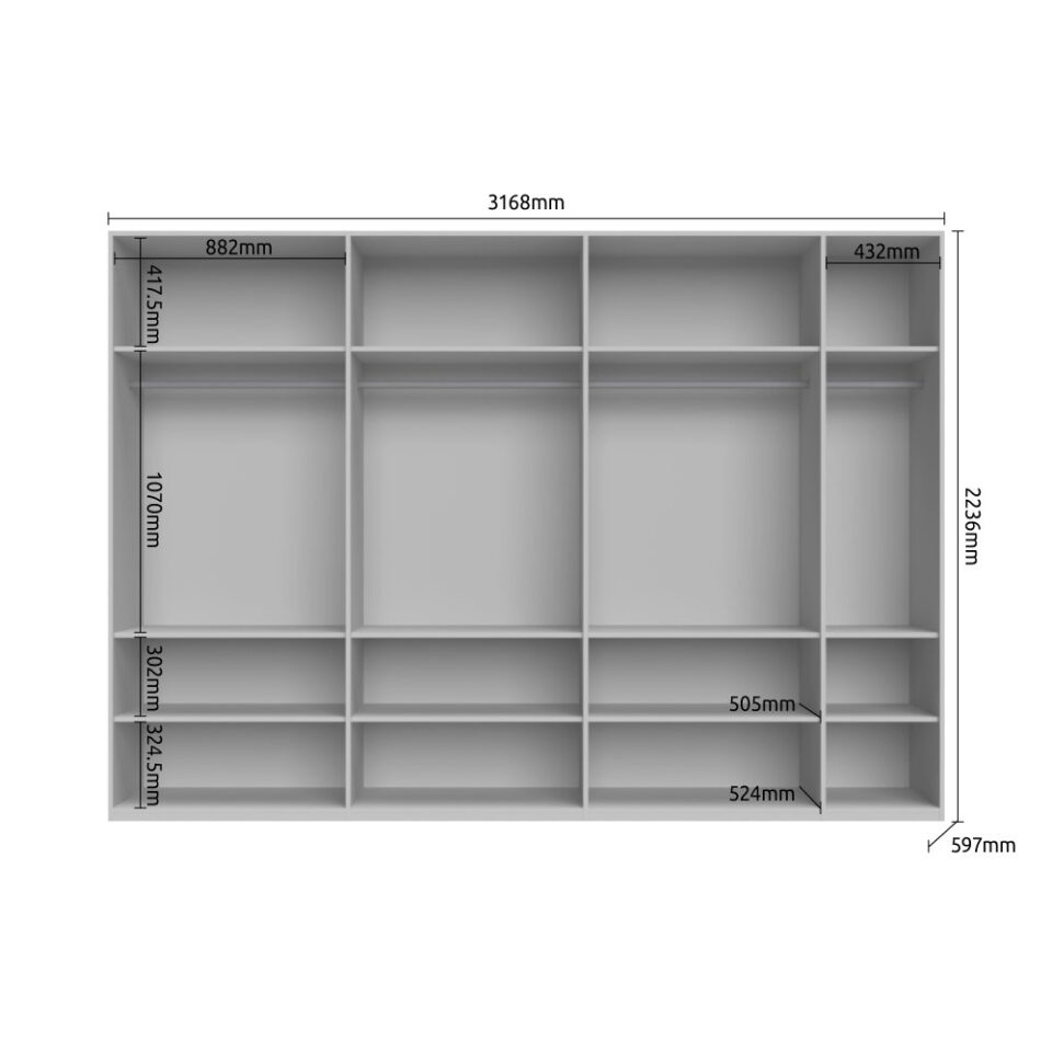 Garderobna omara Piano P7/PN (skica z merami)