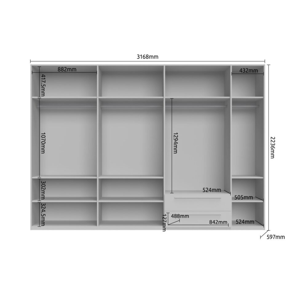 Garderobna omara Piano P72/PN (skica z merami)