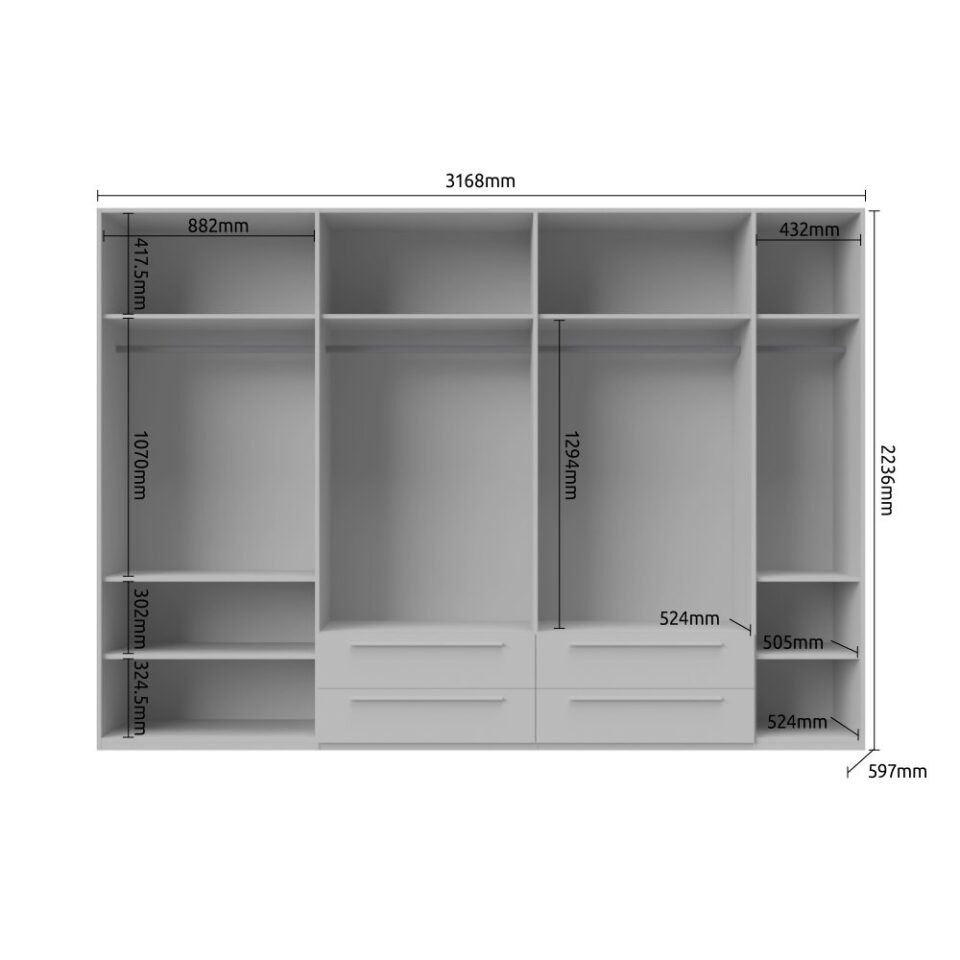 Garderobna omara Piano P74/PN (skica z merami)