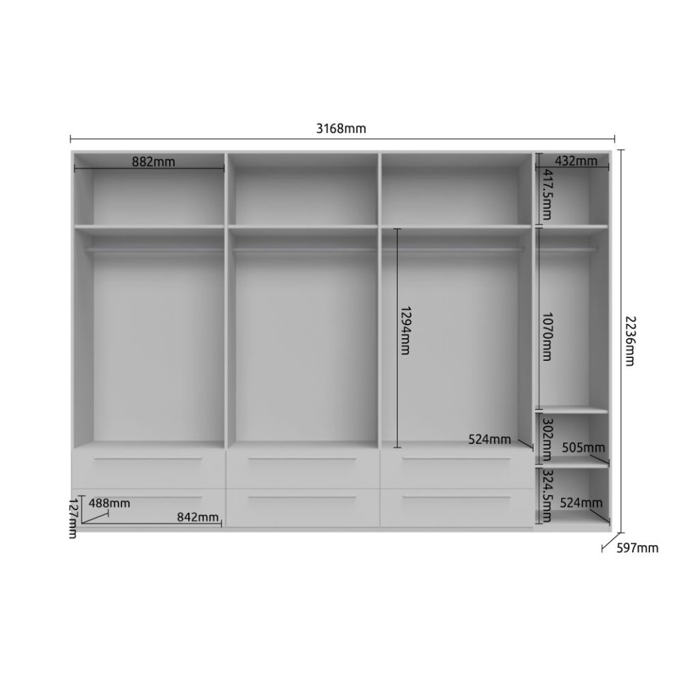 Garderobna omara Piano P76/PN (skica z merami)