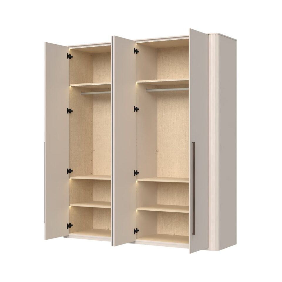 Garderobna omara z ogledalom z LED osvetlitvijo Rondo P4R-2OG/RO, kašmir mat lak (odprta, notranjost)
