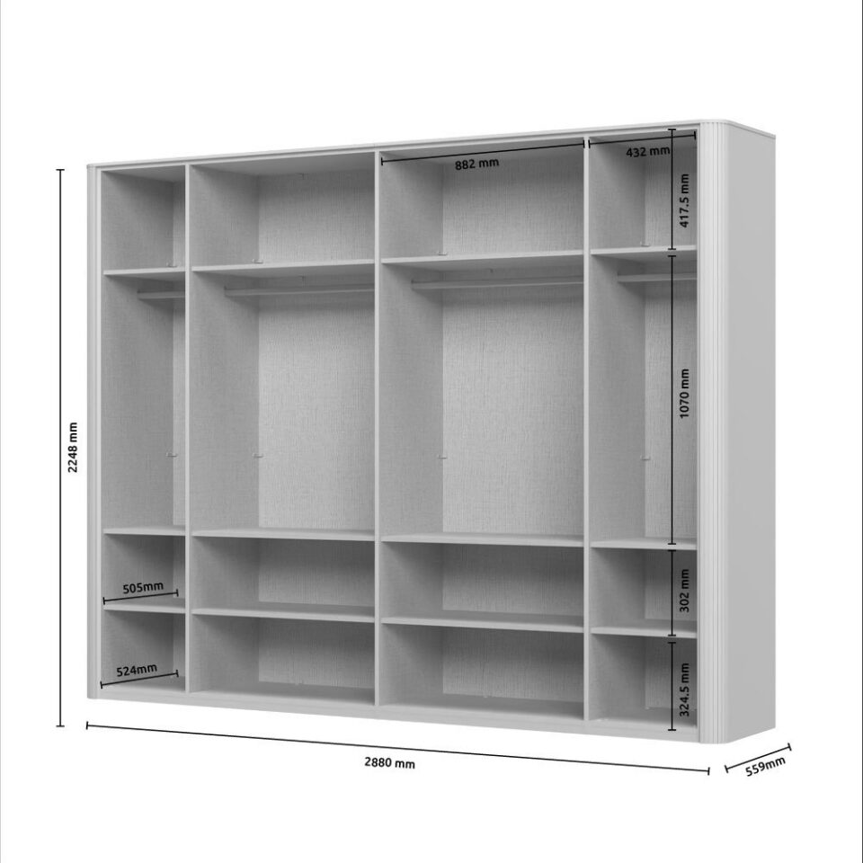 Garderobna omara z ogledalom z LED osvetlitvijo Rondo P6R-2OG/RO (skica z merami)