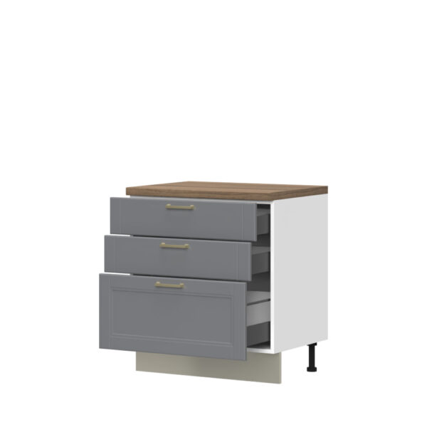 Kuhinjska spodnja omarica s tremi predali Tara R-80-3MBOX/4, 80 cm, korpus Bela, fronta Grafit mat lak