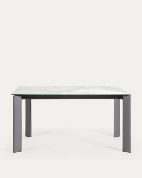 Raztegljiva miza Axis, porcelan White Kalos, antracitne noge, 160 (220) x 90 cm