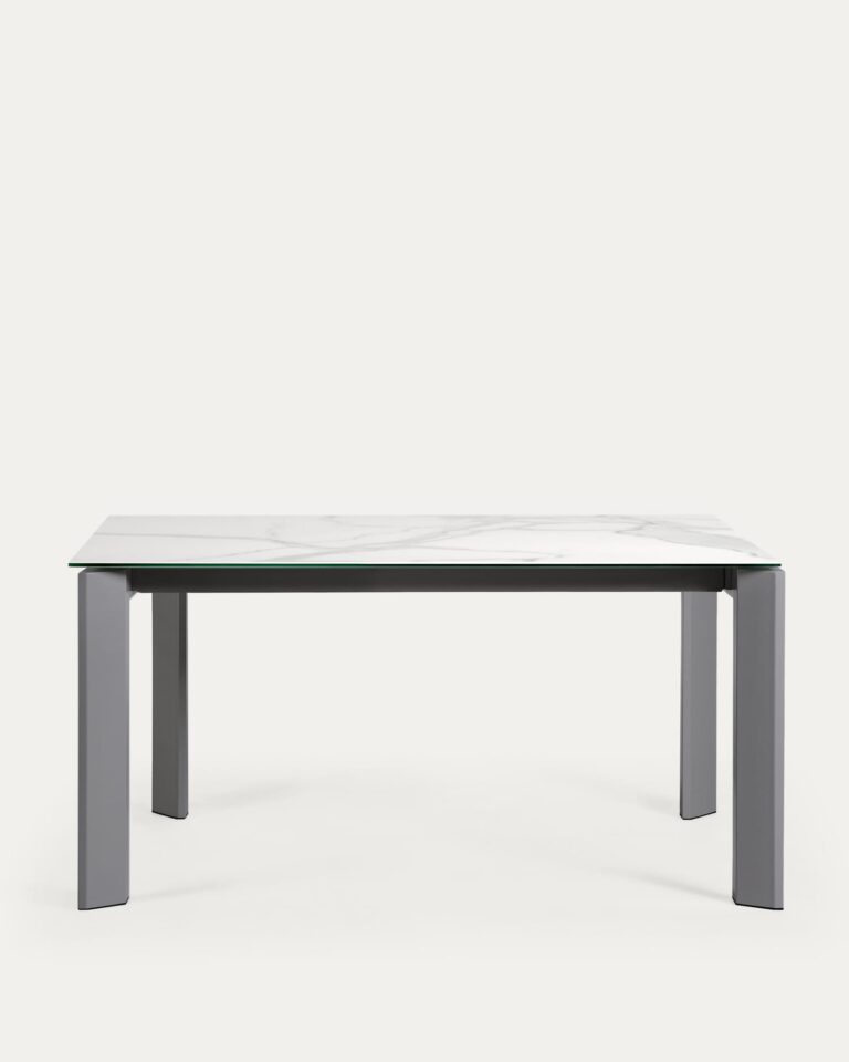 Raztegljiva miza Axis, porcelan White Kalos, antracitne noge, 160 (220) x 90 cm