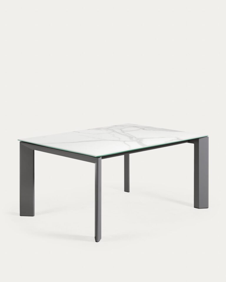 Raztegljiva miza Axis, porcelan White Kalos, antracitne noge, 160 (220) x 90 cm