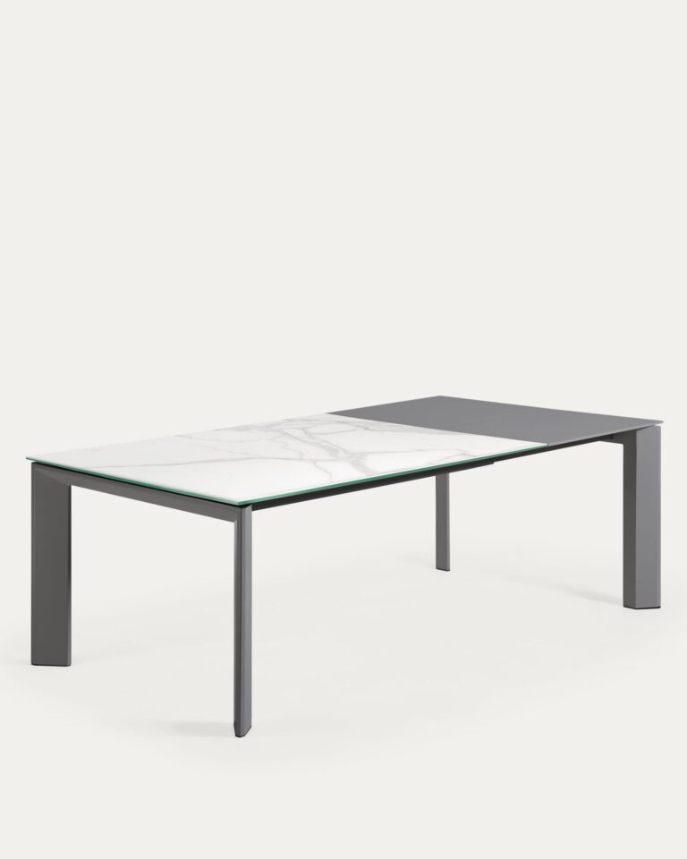 Raztegljiva miza Axis, porcelan White Kalos, antracitne noge, 160 (220) x 90 cm