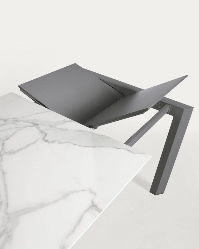 Raztegljiva miza Axis, porcelan White Kalos, antracitne noge, 160 (220) x 90 cm