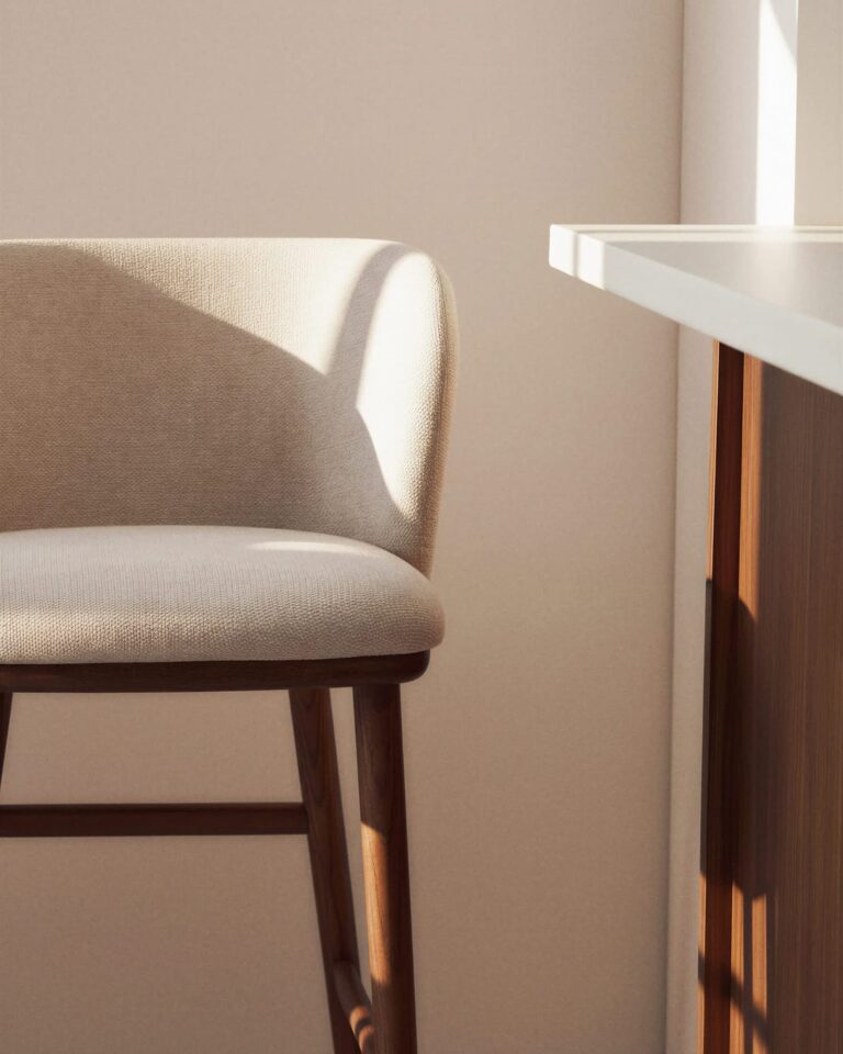 Barski stol Ciselia, bež ženilja, jesenove noge, 52 x 52 x 98,5 cm