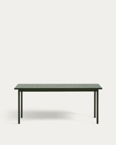 Zunanja miza Maurina iz zelenega pocinkanega jekla z zelenimi ploščicami, dimenzije 223 x 101 cm