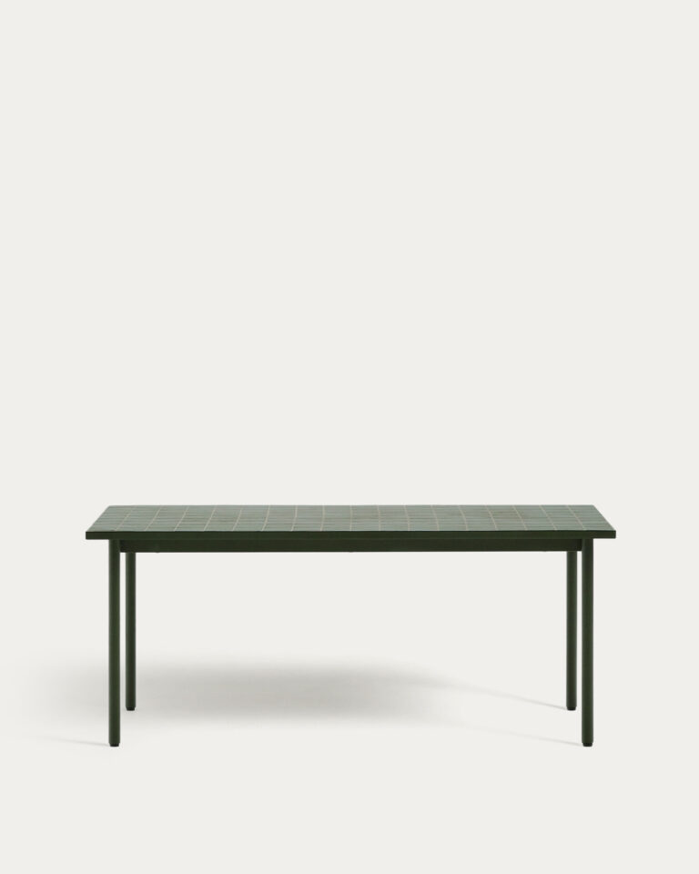 Zunanja miza Maurina iz zelenega pocinkanega jekla z zelenimi ploščicami, dimenzije 223 x 101 cm