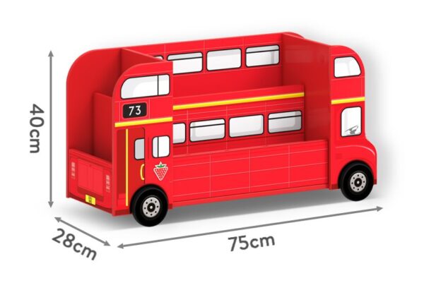 Knjižni poličnik Double-Decker v obliki rdečega avtobusa, 75 x 40 x 28 cm