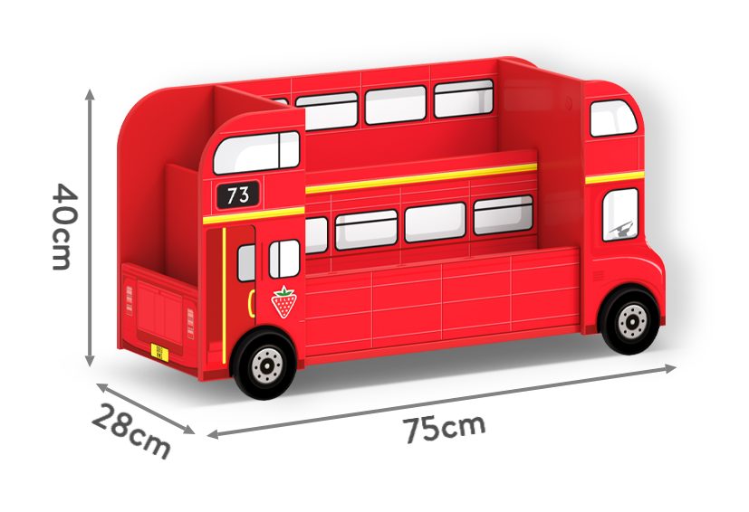Knjižni poličnik Double-Decker v obliki rdečega avtobusa, 75 x 40 x 28 cm