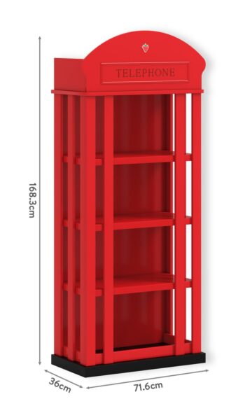 Knjižni poličnik Telephone Box v obliki rdeče telefonske govorilnice