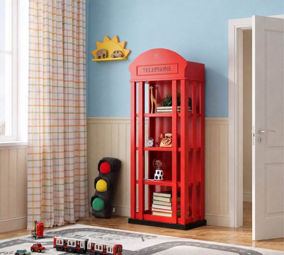 Knjižni poličnik Telephone Box v otroški sobi