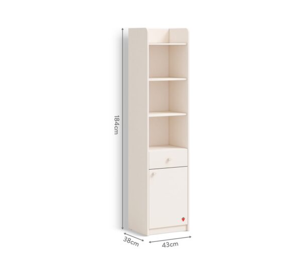 Knjižni poličnik Varia Cream s predalom in vratci, 43 x 184 x 38 cm