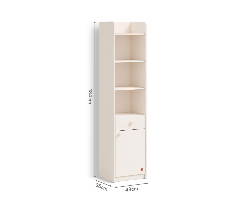 Knjižni poličnik Varia Cream s predalom in vratci, 43 x 184 x 38 cm