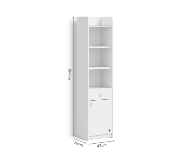 Regal za knjige Varia White s ladicom i vratima, dimenzije 43 x 184 x 38 cm