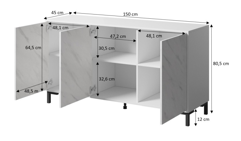 Komoda Marmo 150, beli marmor