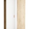 Kotna garderobna omara Stor, leva, 240 cm, fronte bela, ročaj hrast, kratek zaobljen