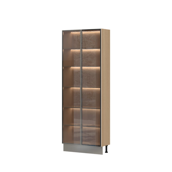 Kuhinjski visoki element s dvostrukim staklenim vratima u alu okviru i rasvjetom Ergon K21-80-2AL, 80 cm