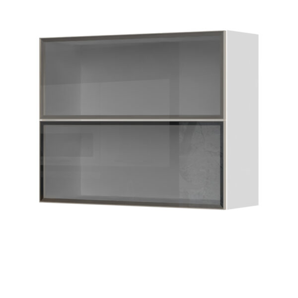 Kuhinjski gornji viseći element s dvostrukim podiznim staklenim vratima u alu okviru Regent V7-90-2ALP, 90 cm, visina 72 cm