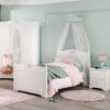 Mladinska soba Rustic White s posteljo, garderobno omaro z ogledalom in nočnimi omaricami
