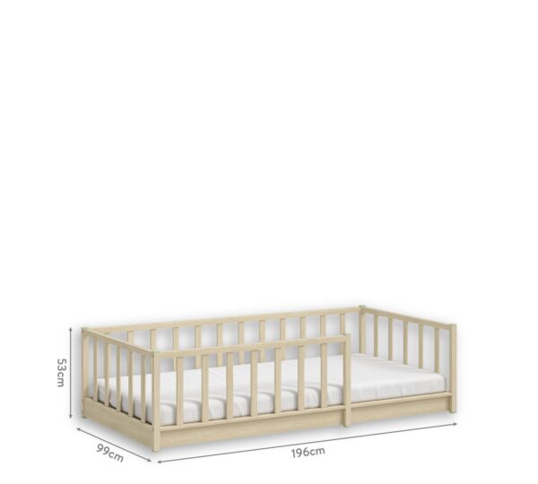 Montessori postelja Montes Natural 90 x 190 cm z ograjicami okrog